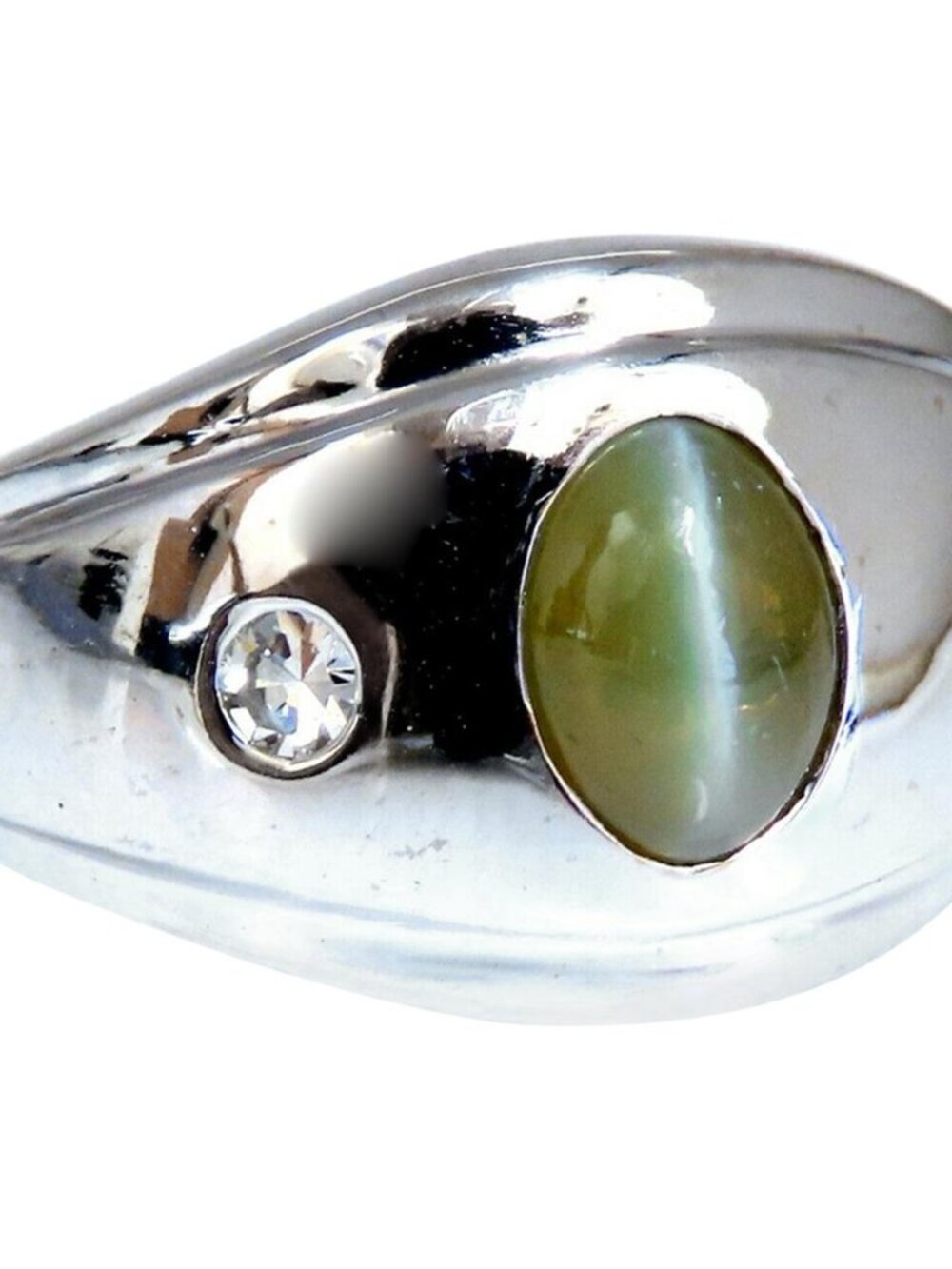 1.55ct.Natural Green Chrysoberyl Cats Eye Diamonds Ring 14 Karat 41974*